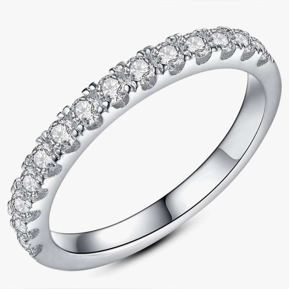 18K White Gold Sterling Diamond Wedding Band